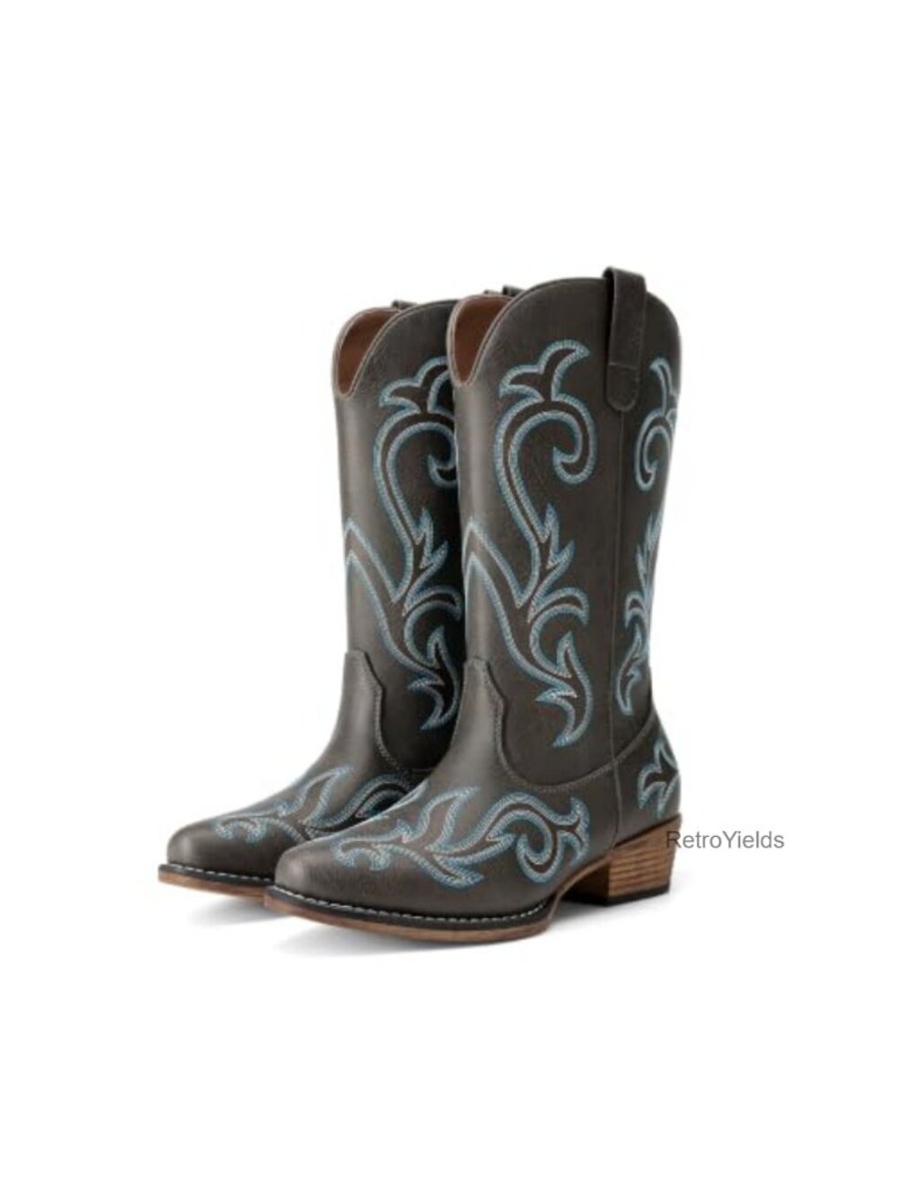 Women's Western Cowboy Mid Calf Faux Leather Boots Slip On